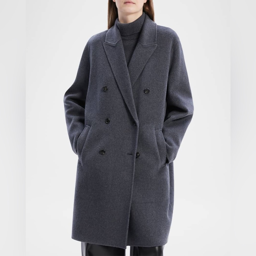 $795 THEORY WOOL CASHMERE BLEND WOMEN’S WINTER COAT DARK GREY SIZE MEDIUM